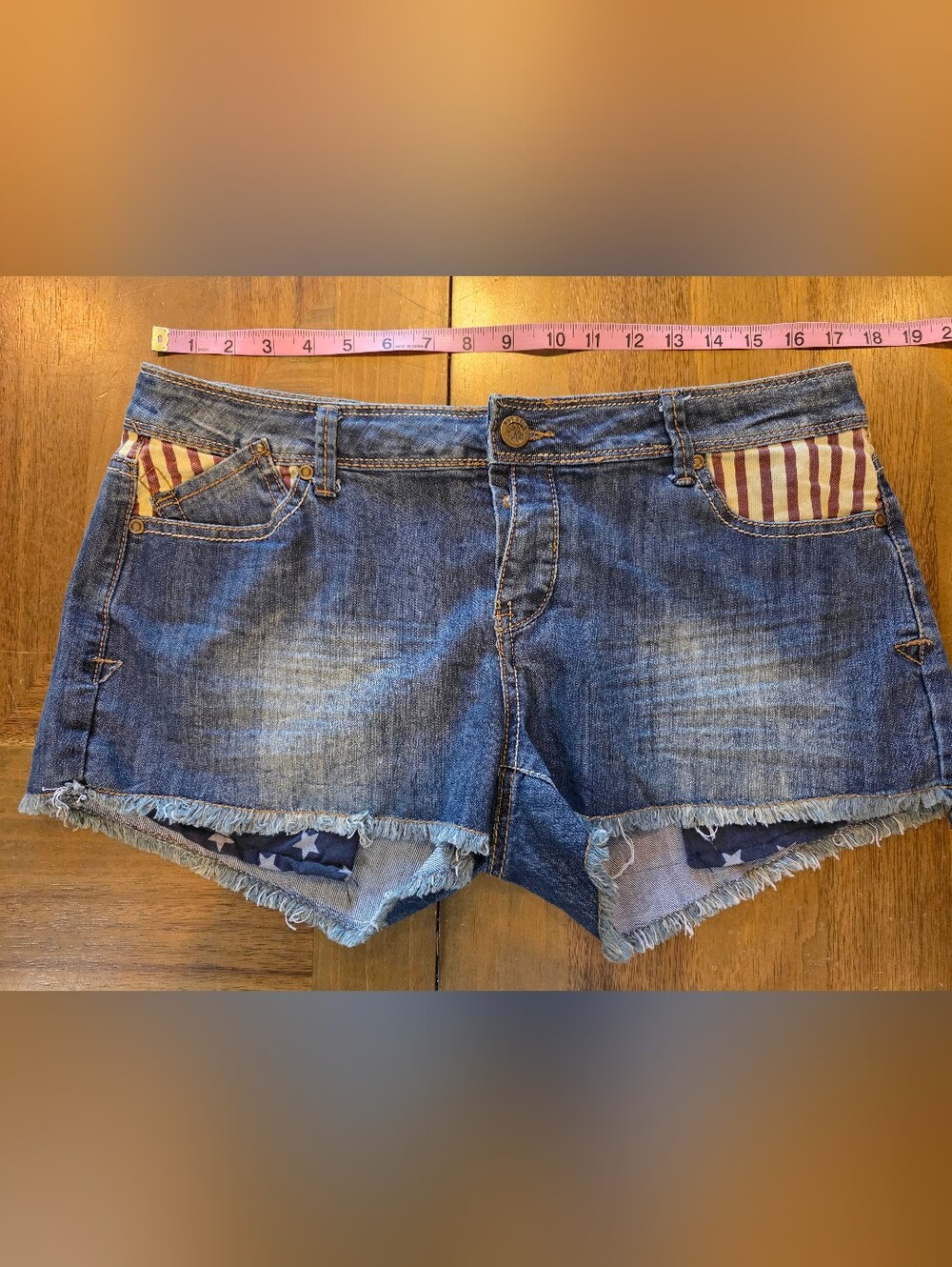 American Flag Jean Shorts Sz 15 America Flag Stars Stripes Patriotic USA Set 2 - Picture 2 of 13